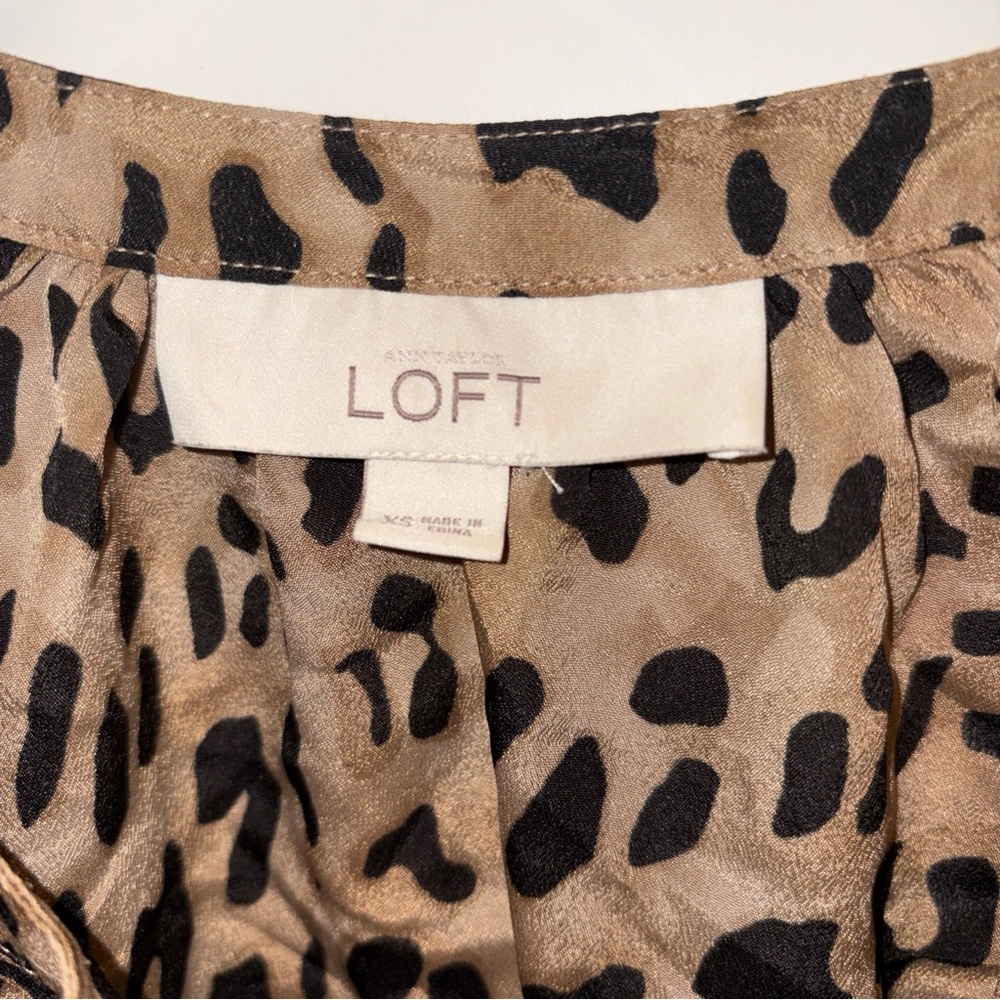 LOFT Leopard-Print Scoop Neck Blouse in Tan and Black - Picture 2 of 6